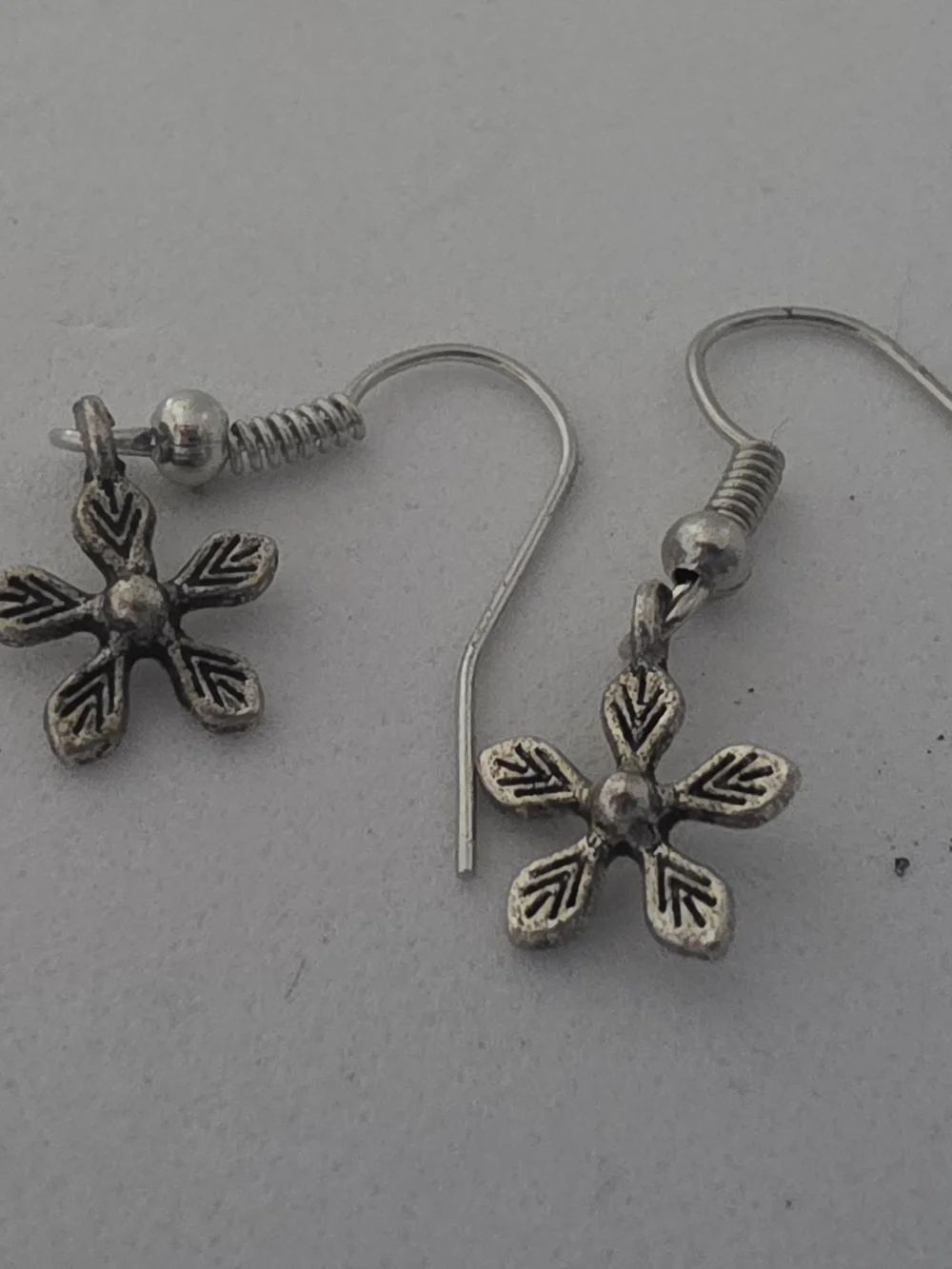 Silver Floral Drop Earrings - Leaf Petal Design